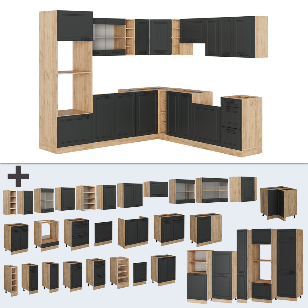 Vicco Cucina angolare completa Antracite casa di campagna/rovere dorato 237 x 247 cm , PL Antracite