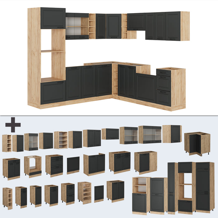 Vicco Cucina angolare completa Antracite casa di campagna/rovere dorato 237 x 247 cm , PL Rovere