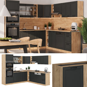 Vicco Cucina angolare completa Antracite casa di campagna/rovere dorato 237 x 247 cm , PL Marmo