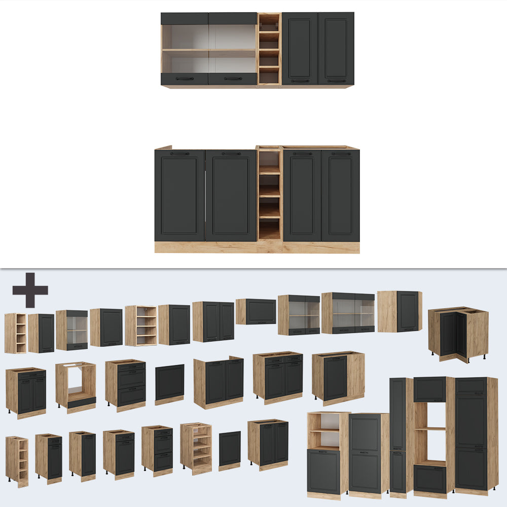 Vicco Cucina completa Antracite casa di campagna/rovere dorato 160 cm , PL Rovere