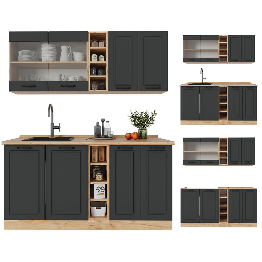 Vicco Cucina completa Antracite casa di campagna/rovere dorato 160 cm , PL Antracite