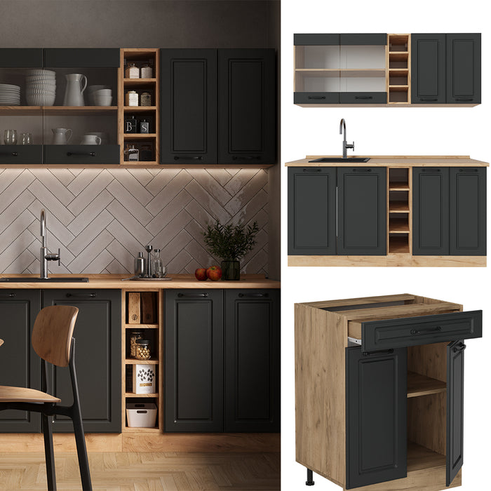 Vicco Cucina completa Antracite casa di campagna/rovere dorato 160 cm , PL Antracite