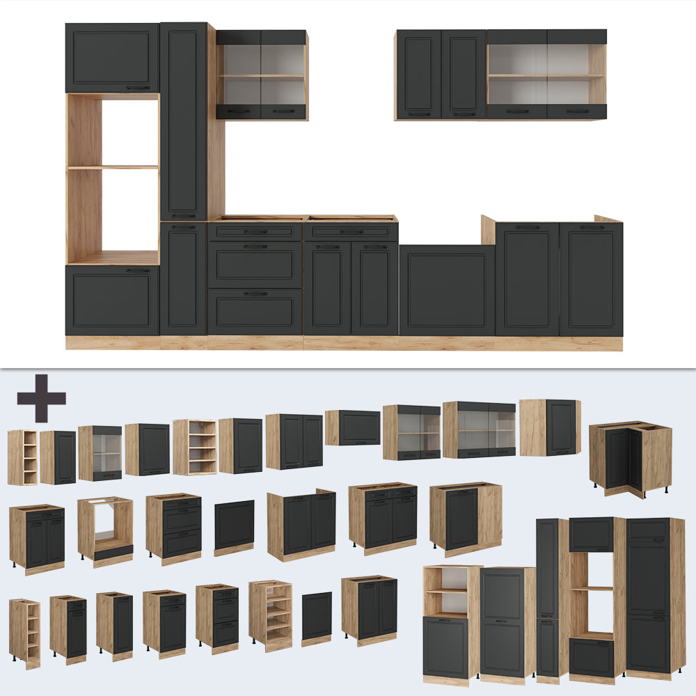 Vicco Cucina completa  Antracite casa di campagna/rovere dorato 350 cm , PL Antracite