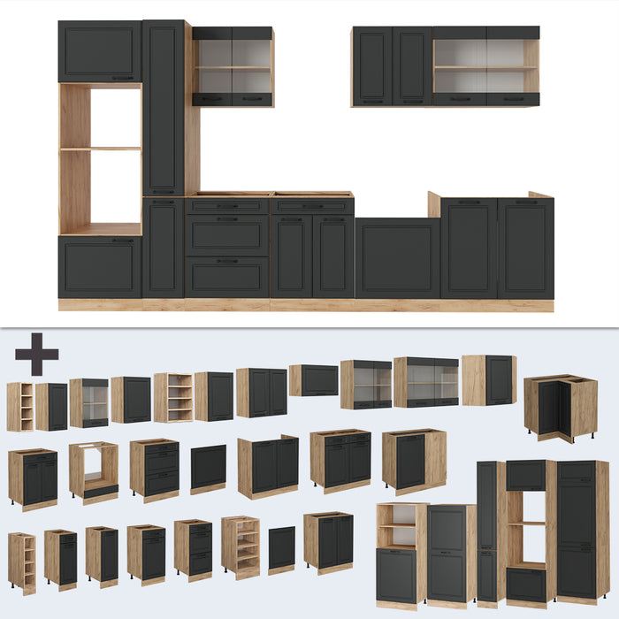 Vicco Cucina completa  Antracite casa di campagna/rovere dorato 350 cm , PL Antracite