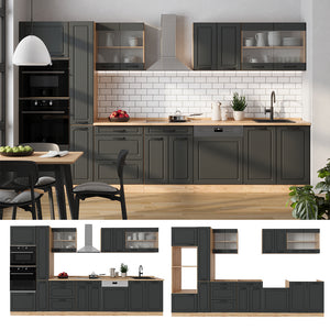 Vicco Cucina completa  Antracite casa di campagna/rovere dorato 350 cm , PL Antracite