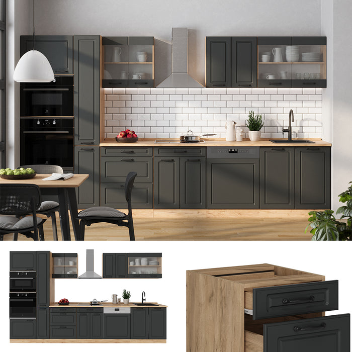 Vicco Cucina completa  Antracite casa di campagna/rovere dorato 350 cm , PL Antracite
