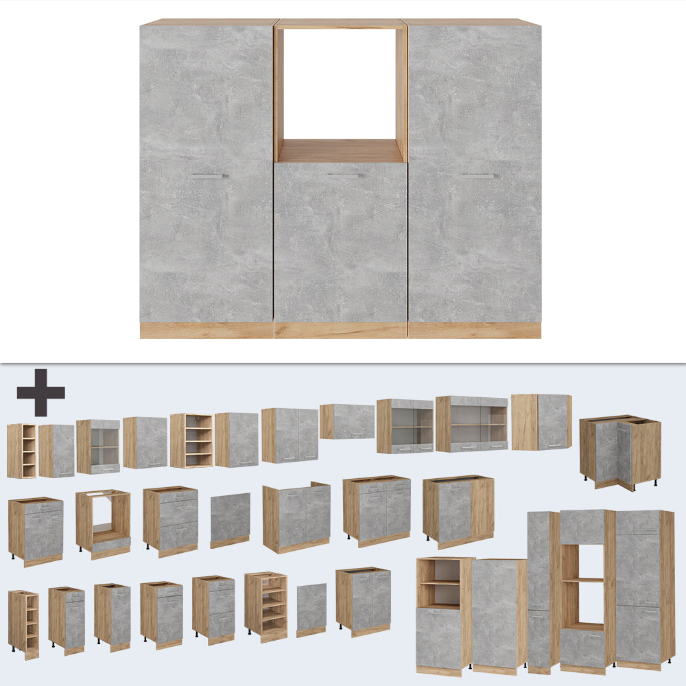 Vicco Cucine componibili piccole Calcestruzzo/quercia dorata 180 cm senza piano di lavoro
