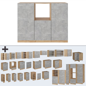Vicco Cucine componibili piccole Calcestruzzo/quercia dorata 180 cm senza piano di lavoro