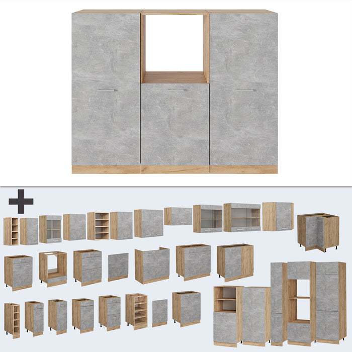 Vicco Cucine componibili piccole Calcestruzzo/quercia dorata 180 cm senza piano di lavoro