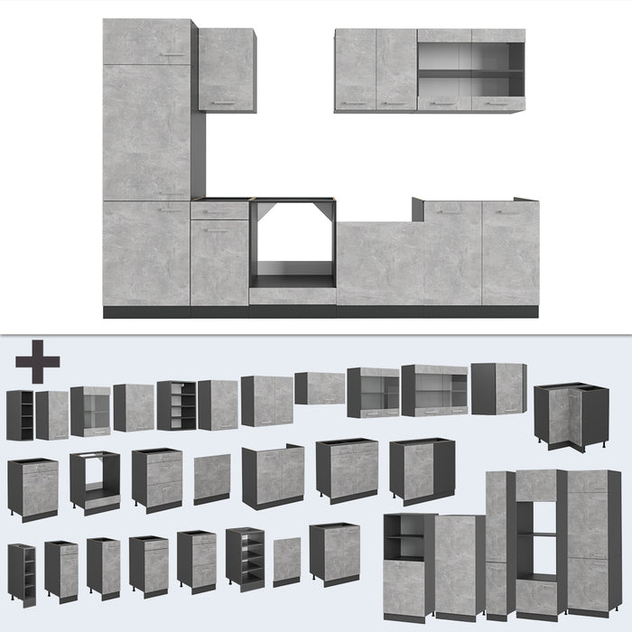 Vicco Cucina componibile Calcestruzzo/antracite 300 cm , PL Marmo