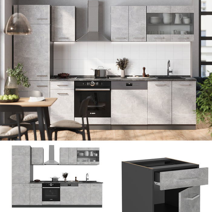 Vicco Cucina componibile Calcestruzzo/antracite 300 cm , PL Marmo