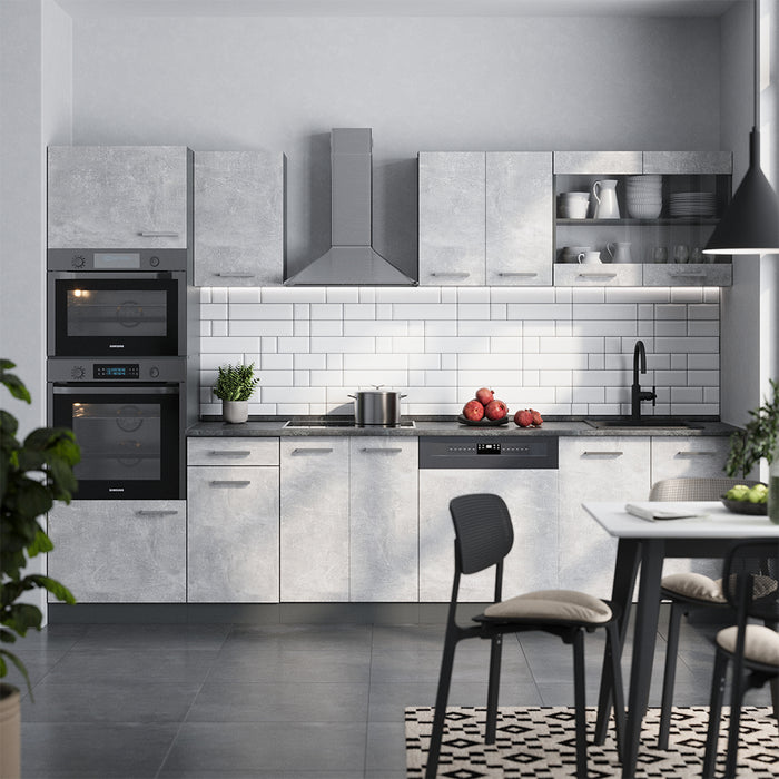 Vicco Cucina componibile Calcestruzzo/antracite 300 cm con armadio alto, PL Rovere