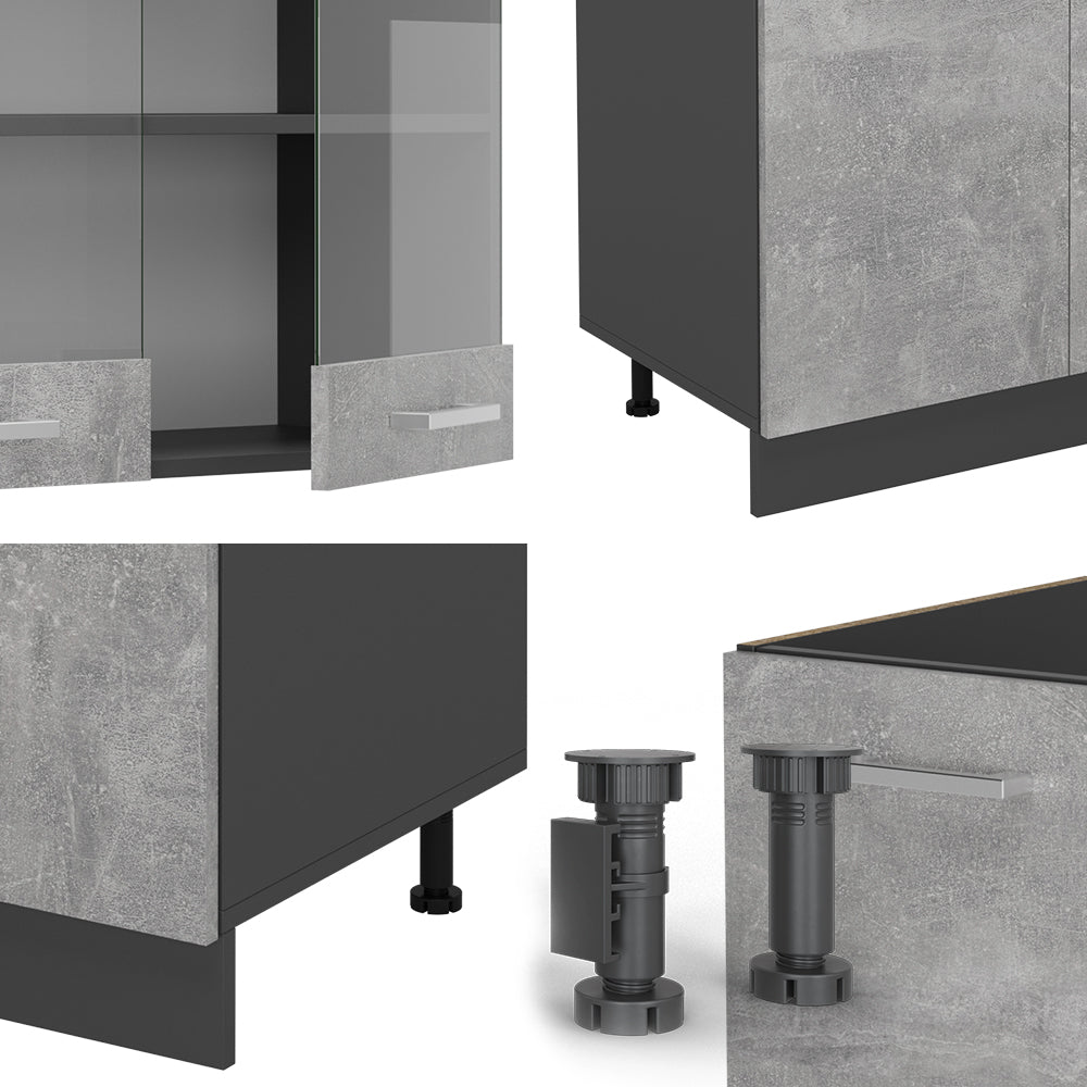 Vicco Cucina componibile Calcestruzzo/antracite 300 cm con armadio alto, senza piano di lavoro