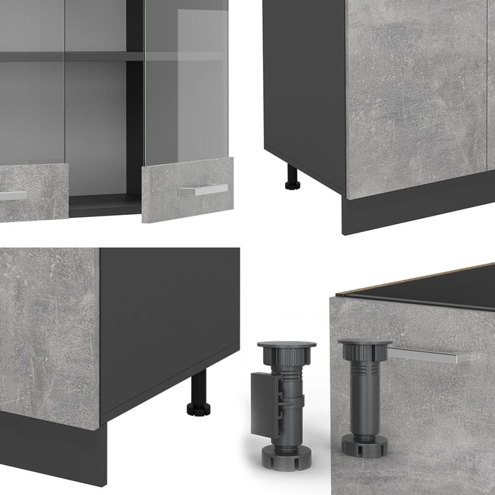 Vicco Cucina componibile Calcestruzzo/antracite 300 cm con armadio alto, senza piano di lavoro