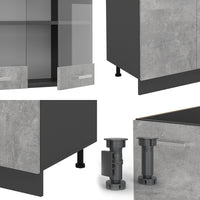 Vicco Cucina componibile Calcestruzzo/antracite 300 cm con armadio alto, PL Antracite