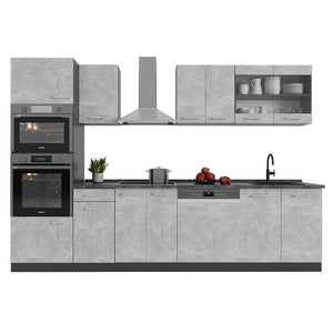 Vicco Cucina componibile Calcestruzzo/antracite 300 cm con armadio alto, senza piano di lavoro