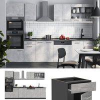 Vicco Cucina componibile Calcestruzzo/antracite 300 cm con armadio alto, PL Rovere