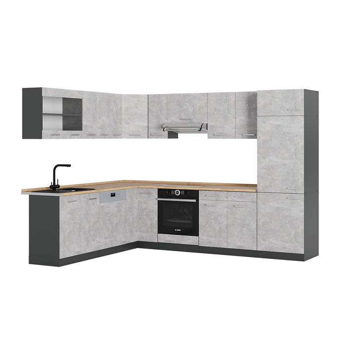 Vicco Cucina angolare completa Calcestruzzo/antracite 227 x 287 cm , PL Rovere