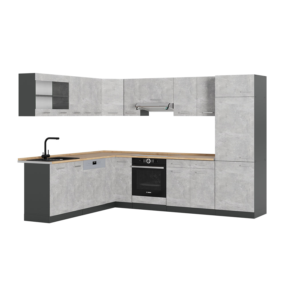 Vicco Cucina angolare completa Calcestruzzo/antracite 227 x 287 cm senza piano di lavoro