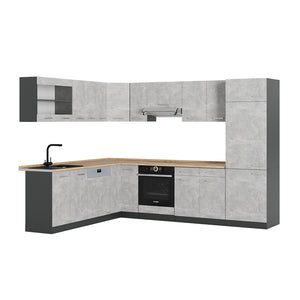 Vicco Cucina angolare completa Calcestruzzo/antracite 227 x 287 cm senza piano di lavoro