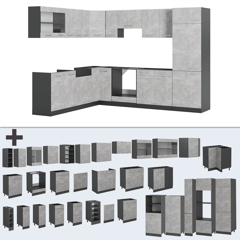 Vicco Cucina angolare completa Calcestruzzo/antracite 227 x 287 cm senza piano di lavoro