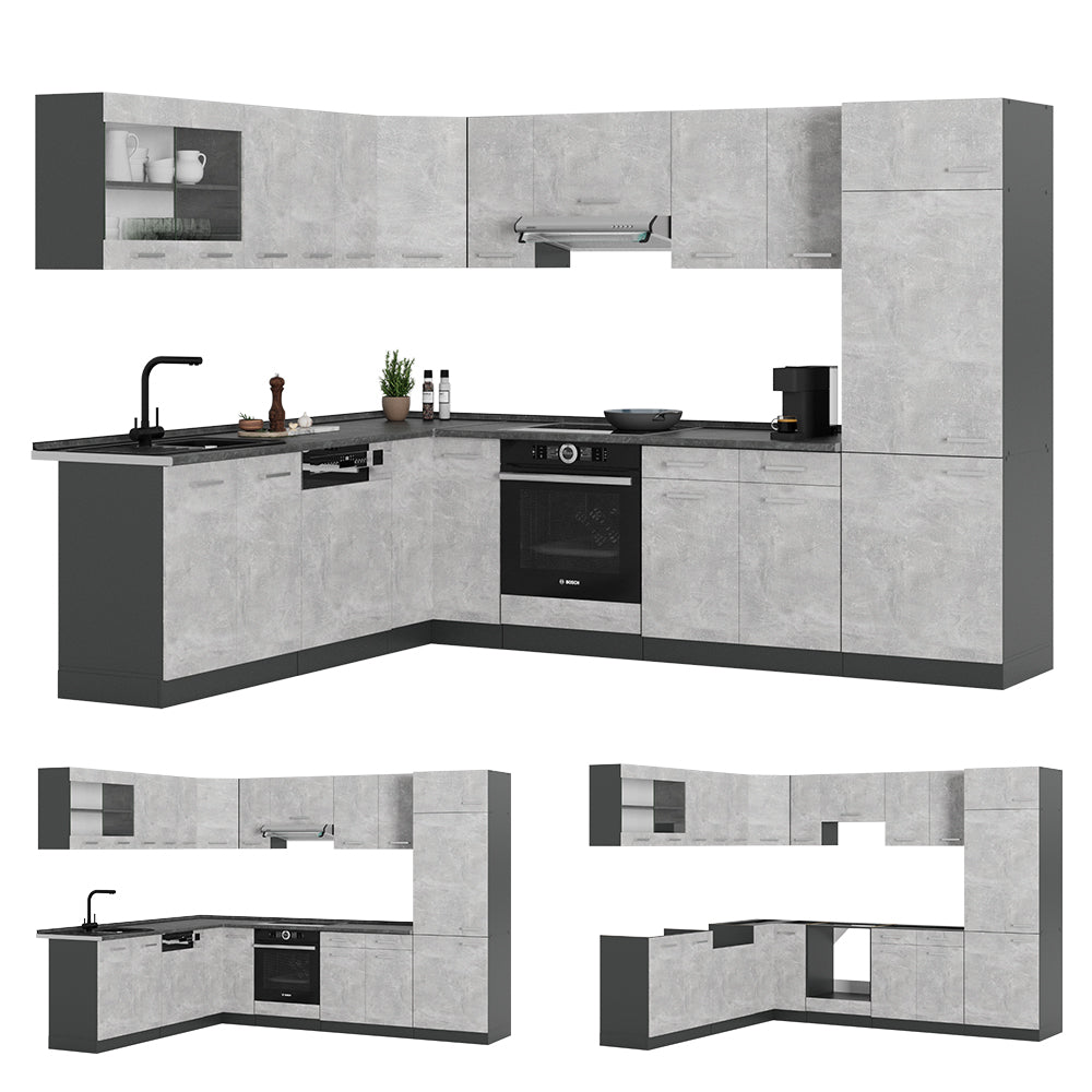 Vicco Cucina angolare completa Calcestruzzo/antracite 227 x 287 cm , PL Marmo