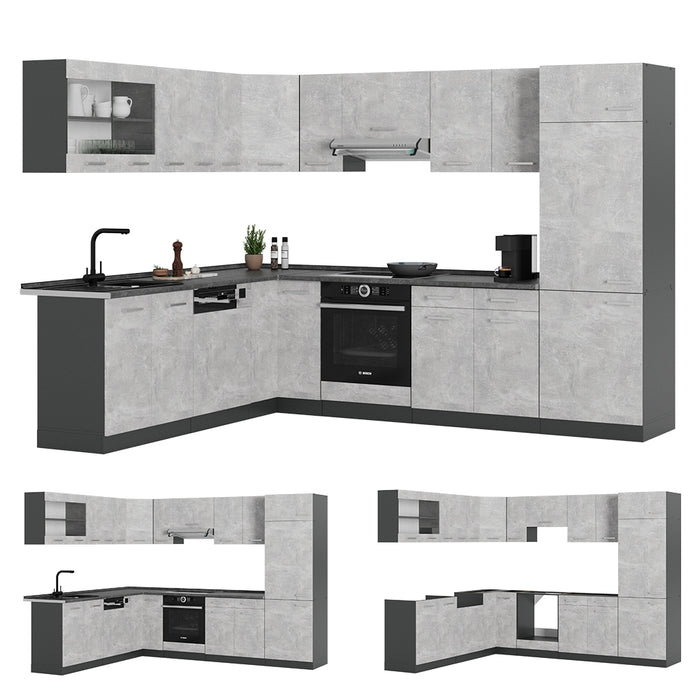 Vicco Cucina angolare completa Calcestruzzo/antracite 227 x 287 cm , PL Marmo
