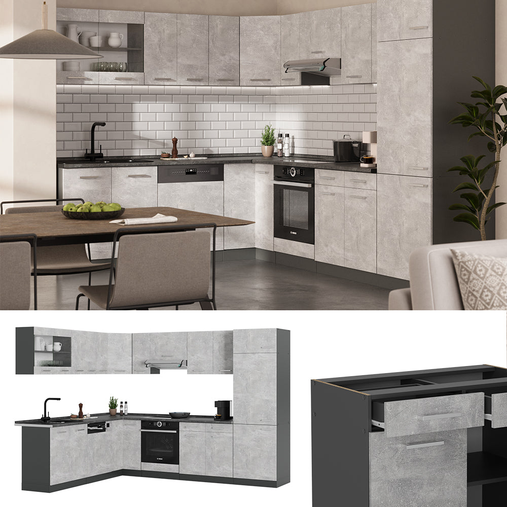 Vicco Cucina angolare completa Calcestruzzo/antracite 227 x 287 cm , PL Marmo
