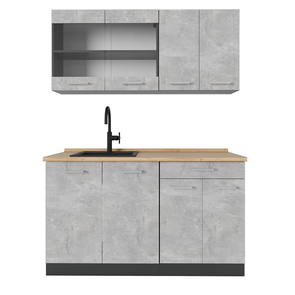 Vicco Cucina monoblocco Calcestruzzo/antracite 140 cm , PL Rovere