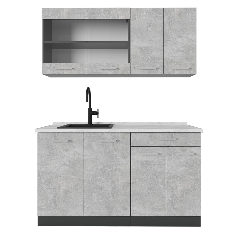 Vicco Cucina monoblocco Calcestruzzo/antracite 140 cm , PL Marmo