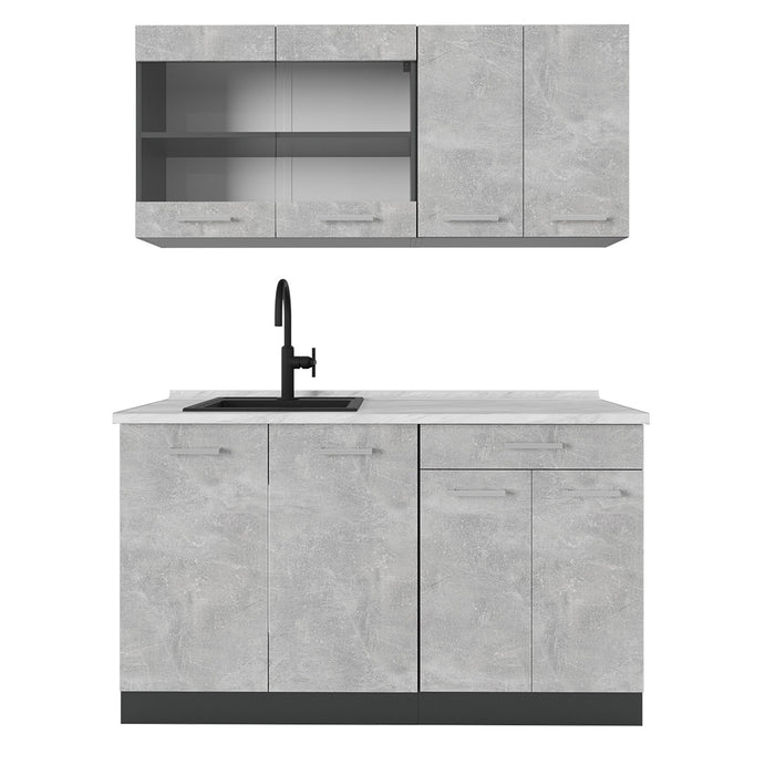 Vicco Cucina monoblocco Calcestruzzo/antracite 140 cm , PL Marmo