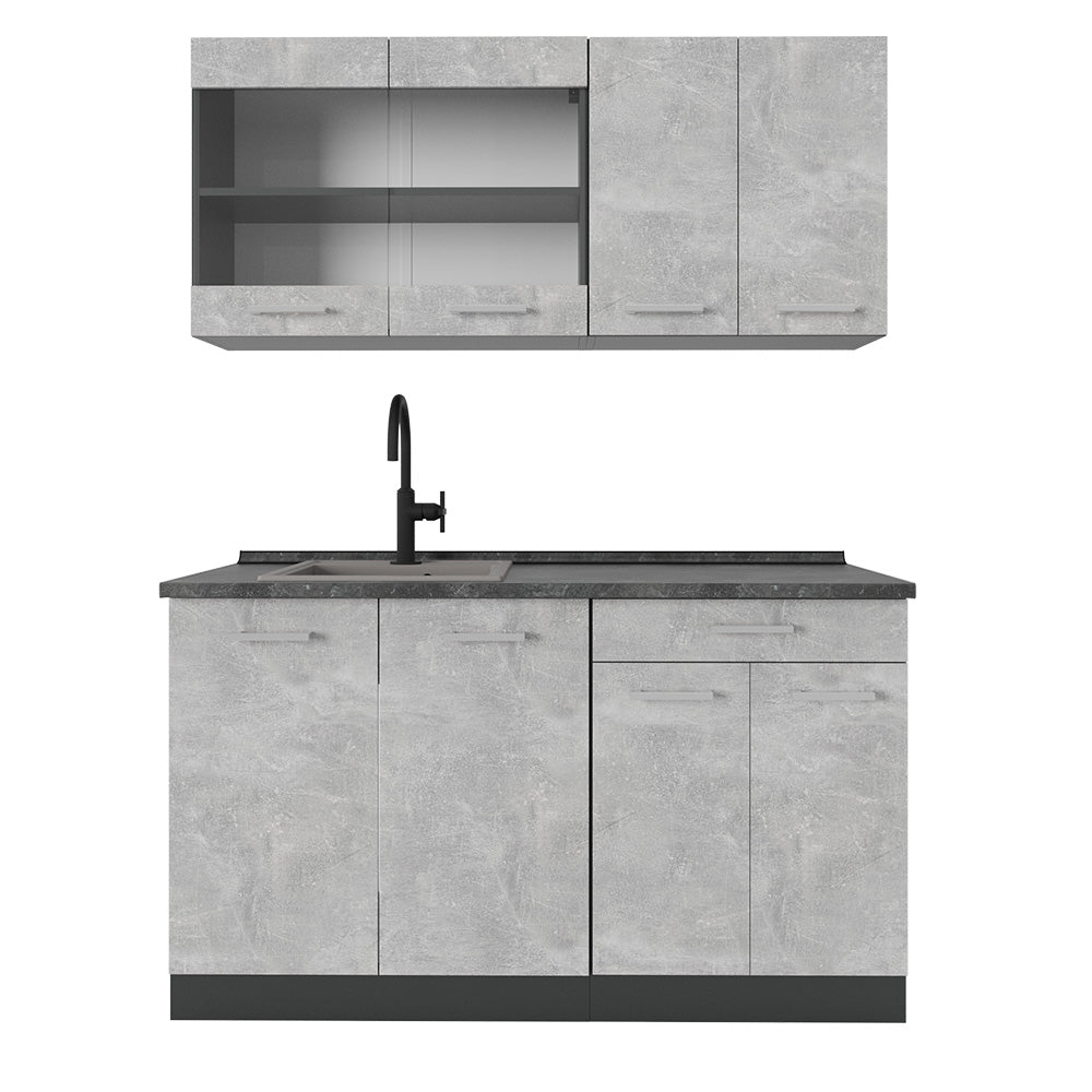 Vicco Cucina completa Calcestruzzo/antracite 140 cm senza piano di lavoro