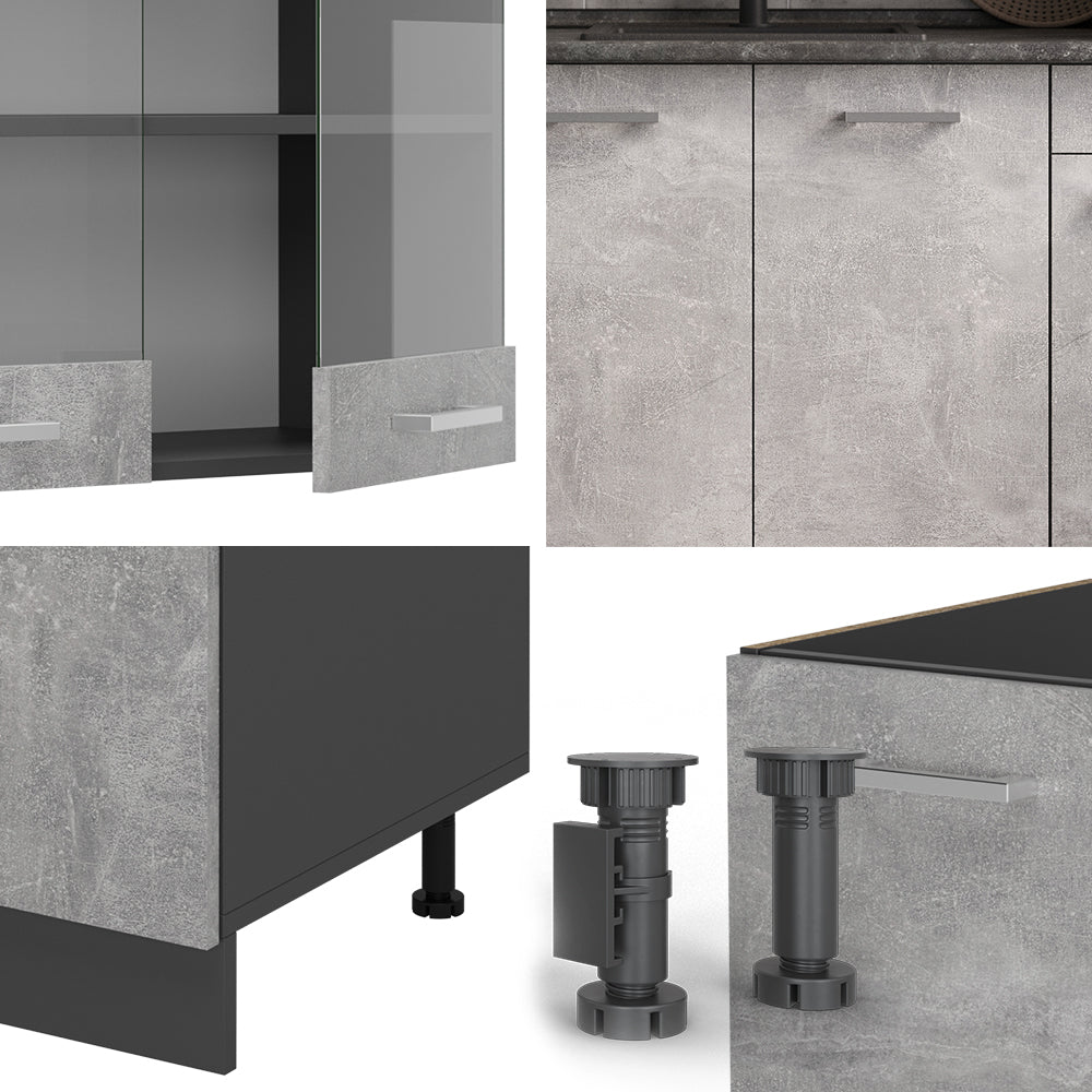 Vicco Cucina completa Calcestruzzo/antracite 140 cm senza piano di lavoro