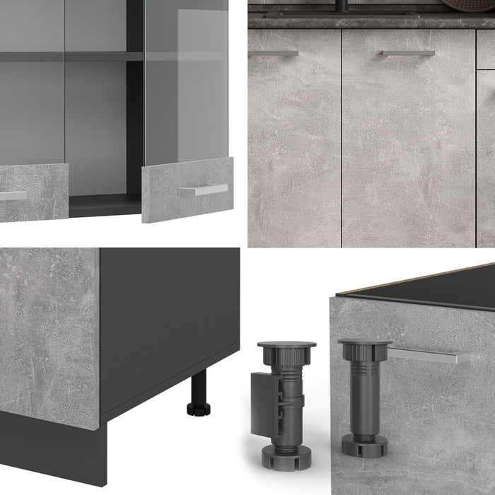 Vicco Cucina completa Calcestruzzo/antracite 140 cm senza piano di lavoro