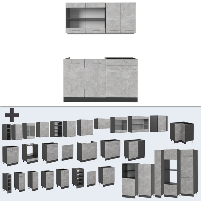 Vicco Cucina completa Calcestruzzo/antracite 140 cm senza piano di lavoro