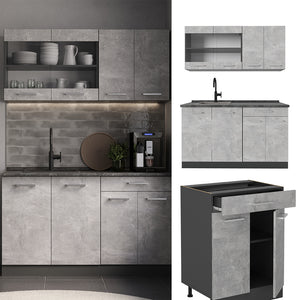 Vicco Cucina monoblocco Calcestruzzo/antracite 140 cm , PL Marmo