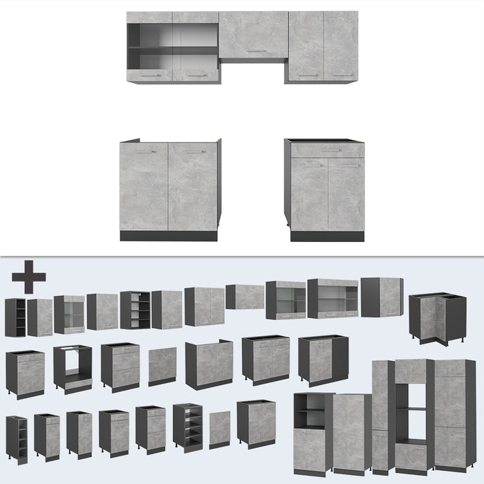 Vicco Cucina componibile Calcestruzzo/antracite 200 cm senza piano di lavoro