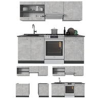 Vicco Cucina componibile Calcestruzzo/antracite 200 cm senza piano di lavoro