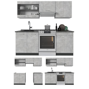 Vicco Cucina componibile Calcestruzzo/antracite 200 cm senza piano di lavoro