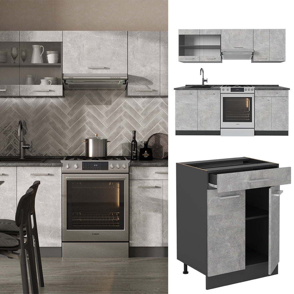 Vicco Cucina componibile Calcestruzzo/antracite 200 cm senza piano di lavoro