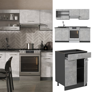 Vicco Cucina componibile Calcestruzzo/antracite 200 cm senza piano di lavoro