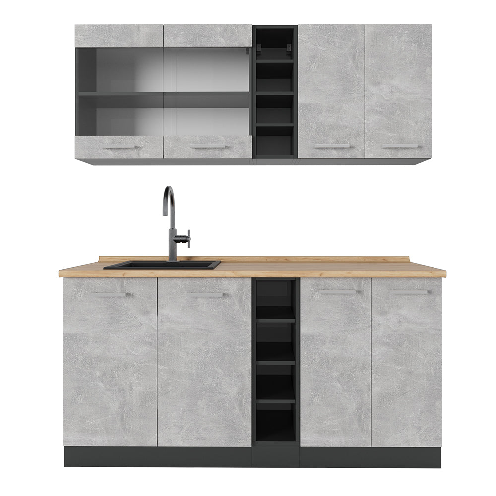 Vicco Cucina completa Calcestruzzo/antracite 160 cm , PL Rovere