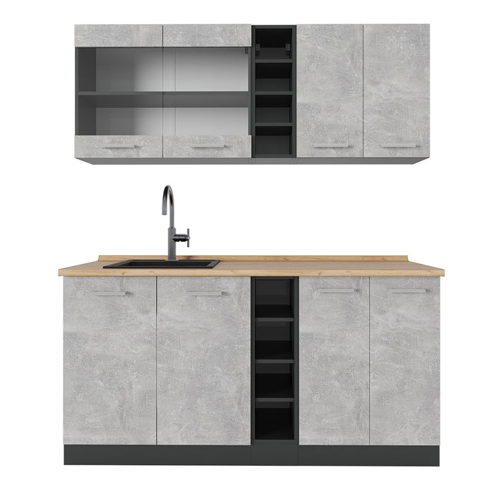 Vicco Cucina completa Calcestruzzo/antracite 160 cm , PL Rovere