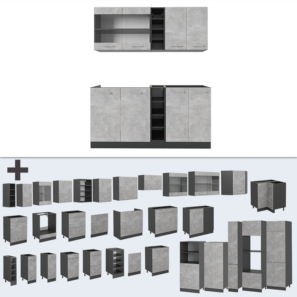 Vicco Cucina completa Calcestruzzo/antracite 160 cm senza piano di lavoro