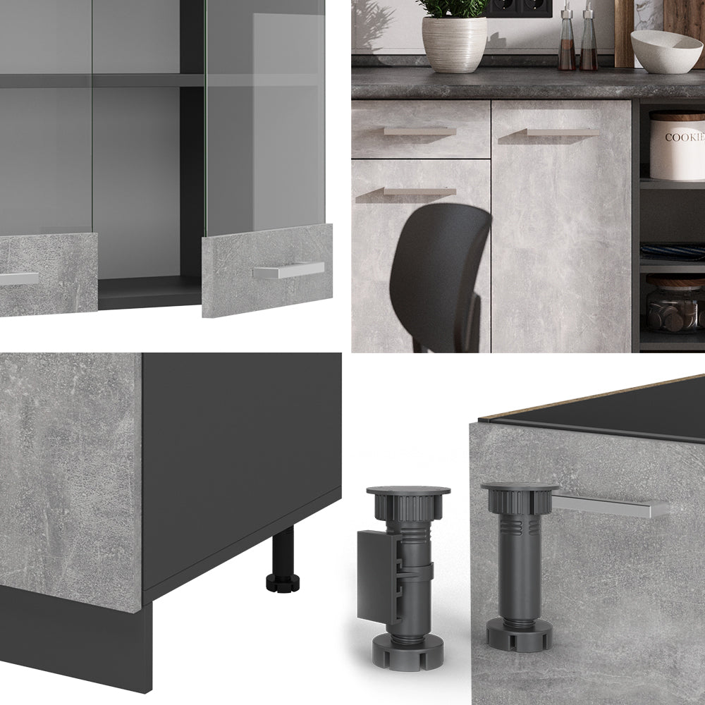 Vicco Cucina componibile Calcestruzzo/antracite 240 cm , PL Antracite