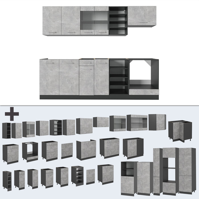 Vicco Cucina componibile Calcestruzzo/antracite 240 cm senza piano di lavoro