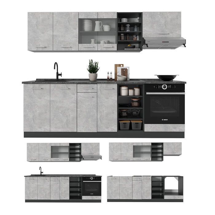 Vicco Cucina componibile Calcestruzzo/antracite 240 cm senza piano di lavoro