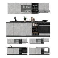 Vicco Cucina componibile Calcestruzzo/antracite 240 cm , PL Rovere