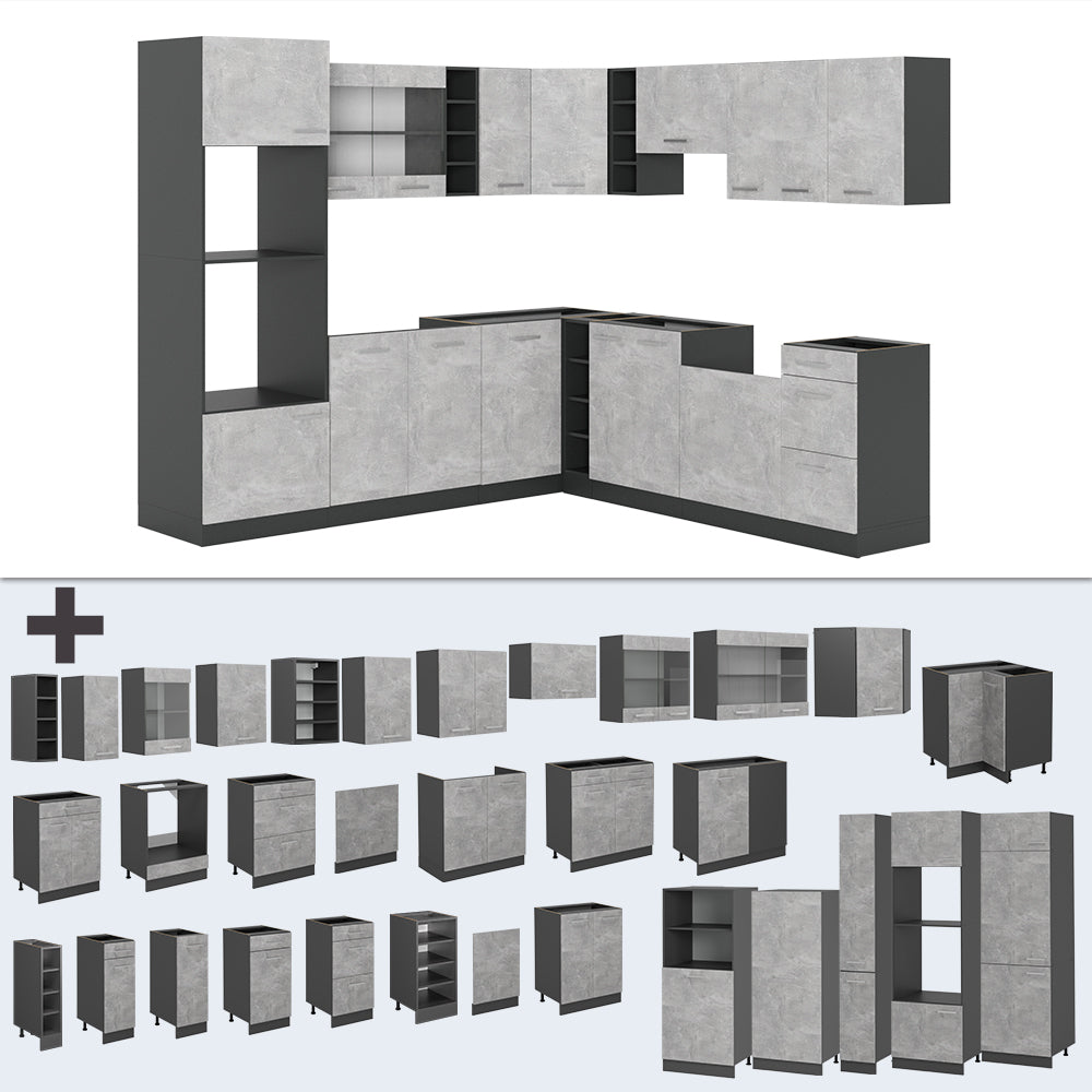 Vicco Cucina angolare completa Calcestruzzo/antracite 237 x 247 cm , PL Antracite