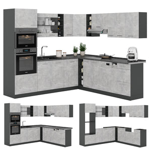 Vicco Cucina angolare completa Calcestruzzo/antracite 237 x 60 cm senza piano di lavoro